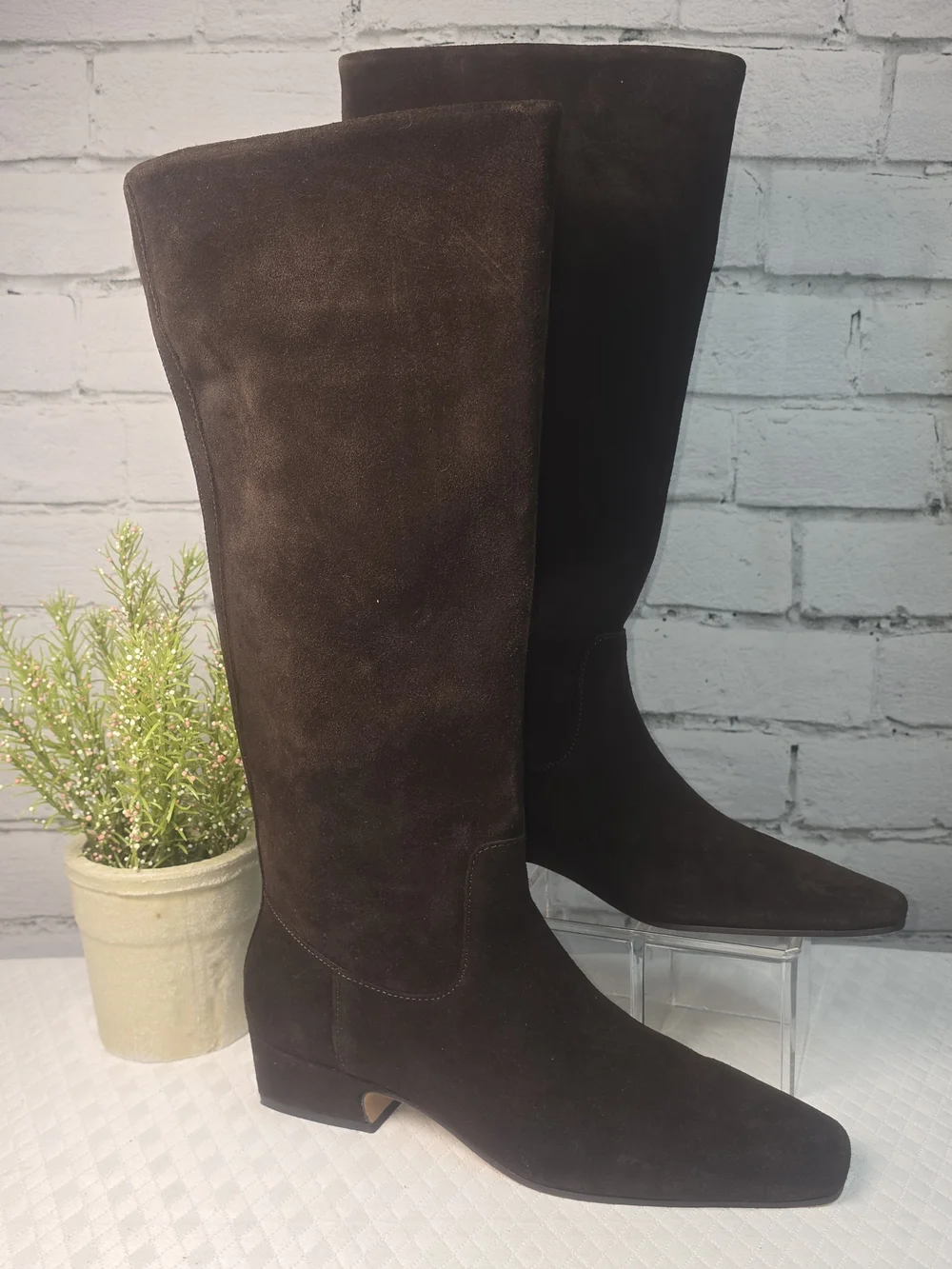 STEVE MADDEN DANTELLE TALL BOOTS RICH BROWN SUEDE SQUARE TOE BLOCK HEEL 8/9